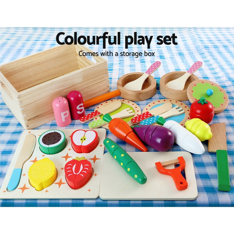 Kids Kitchen Play Set Wooden Pretend Toys Cooking Utensils Pots Pans Food - Baby & Kids > Toys - Rivercity House & Home Co. (ABN 18 642 972 209) - Affordable Modern Furniture Australia
