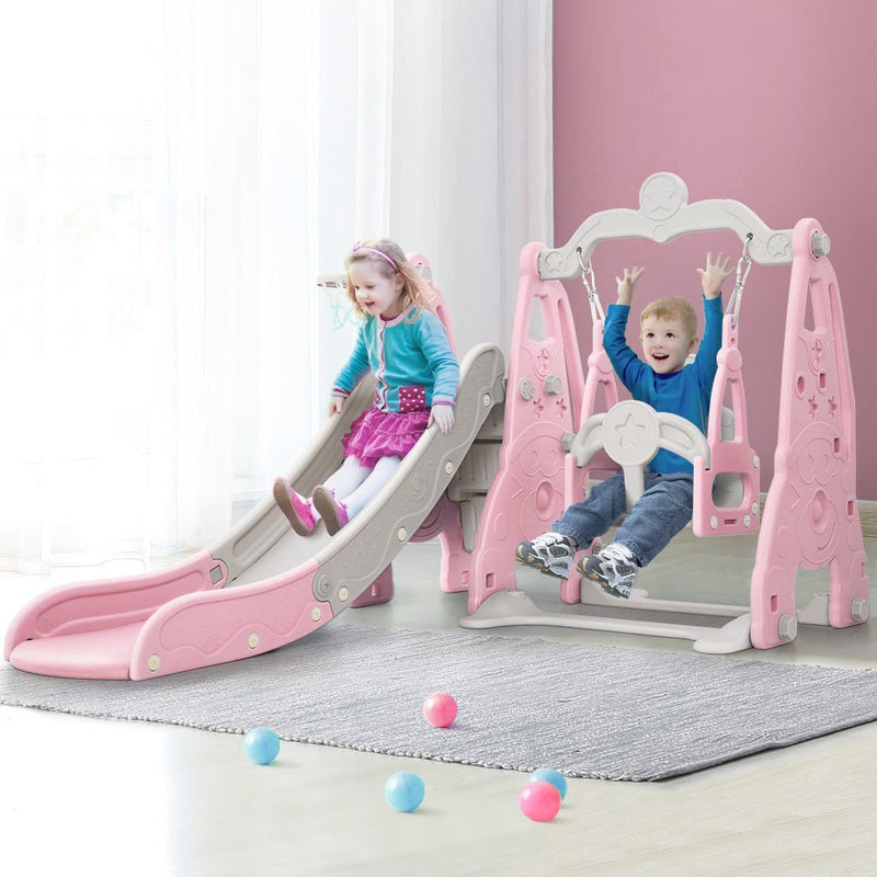 Kids Slide Swing Set Basketball Hoop Outdoor Playground Toys 170cm Pink - Baby & Kids > Toys - Rivercity House & Home Co. (ABN 18 642 972 209) - Affordable Modern Furniture Australia