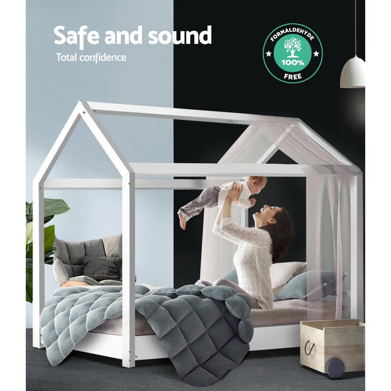 Kids Casa Wooden Single Bed Frame White - Rivercity House & Home Co. (ABN 18 642 972 209) - Affordable Modern Furniture Australia