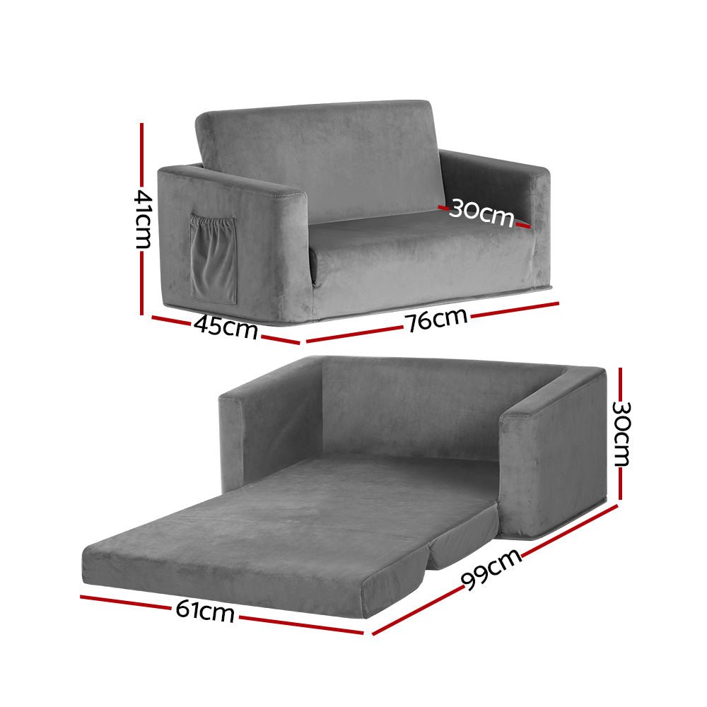 Kids Convertible Sofa 2 Seater Children Flip Open Couch Lounger Grey - Baby & Kids > Kid's Furniture - Rivercity House & Home Co. (ABN 18 642 972 209) - Affordable Modern Furniture Australia