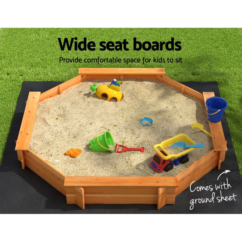 Kids Octagon Style Wooden Sandpit Wooden with Cover 182cm - Baby & Kids > Toys - Rivercity House & Home Co. (ABN 18 642 972 209) - Affordable Modern Furniture Australia