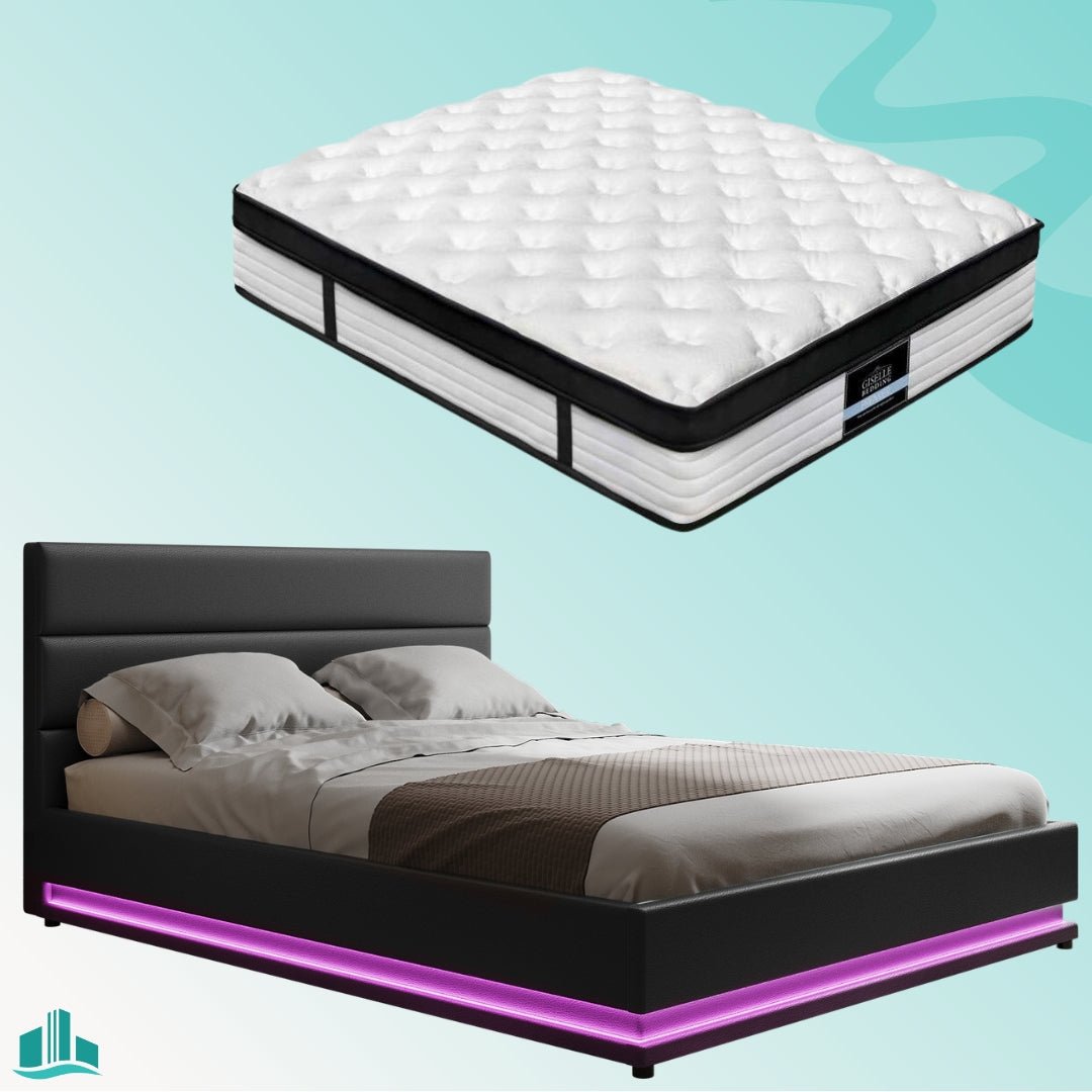 King Package | Henley LED Bed Black & Devon Euro Top Mattress (Medium) - Furniture > Bedroom - Rivercity House & Home Co. (ABN 18 642 972 209) - Affordable Modern Furniture Australia