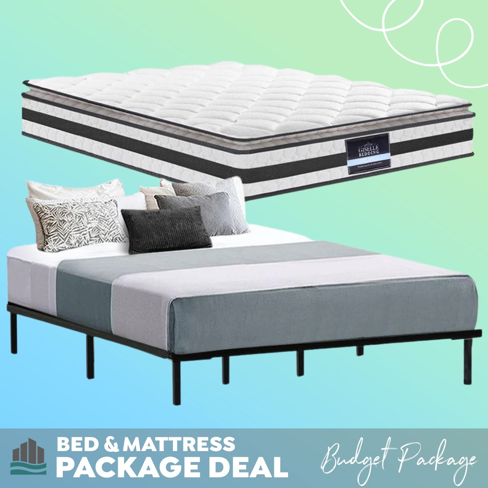 King Package | Ted Metal Bed Black & Normay Pillow Top Mattress (Medium Firm) - Furniture > Bedroom - Rivercity House & Home Co. (ABN 18 642 972 209) - Affordable Modern Furniture Australia