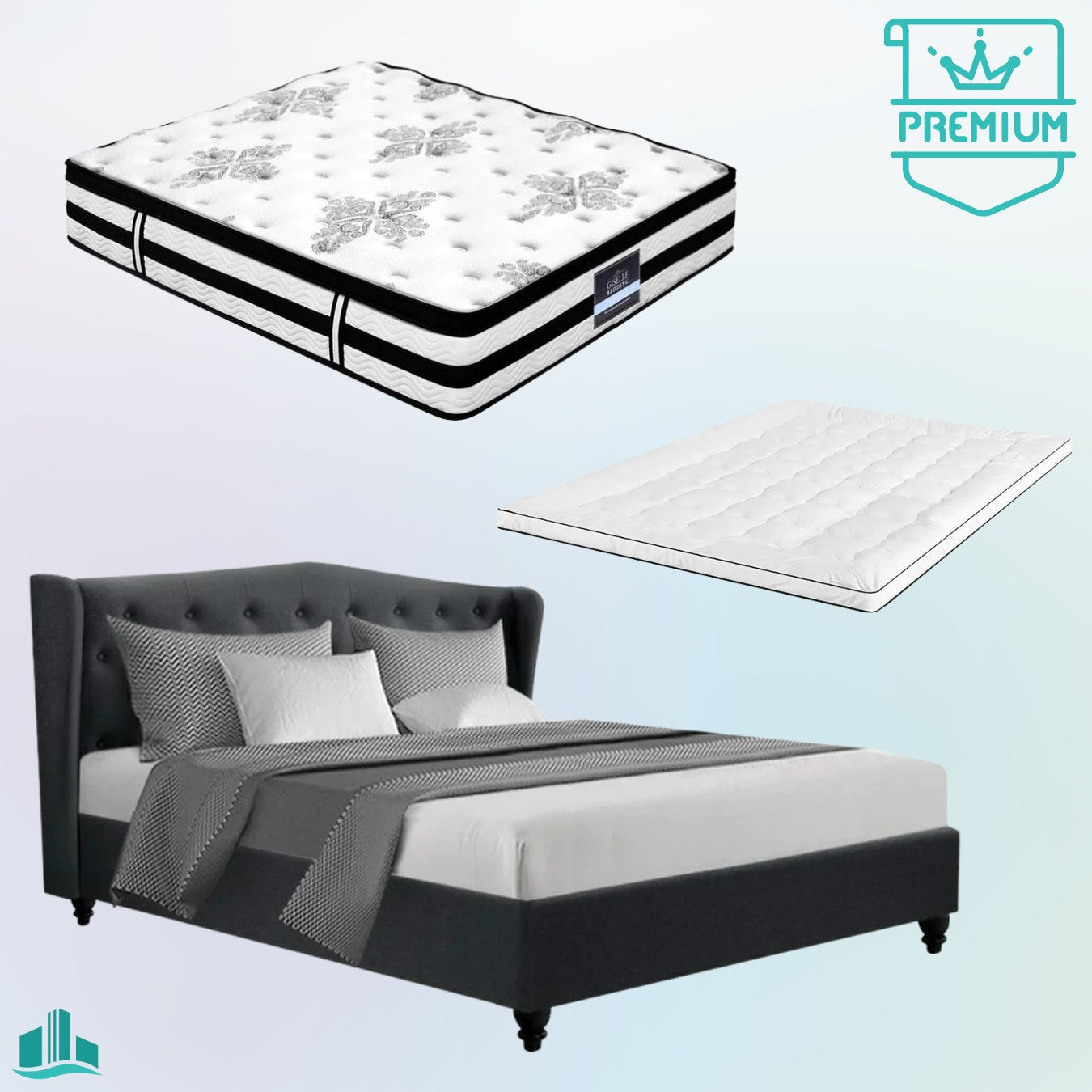 King Premium Package | Altona Bed Charcoal, Algarve Euro Top Mattress (Medium Firm) & Deluxe Mattress Topper! - Rivercity House & Home Co. (ABN 18 642 972 209) - Affordable Modern Furniture Australia