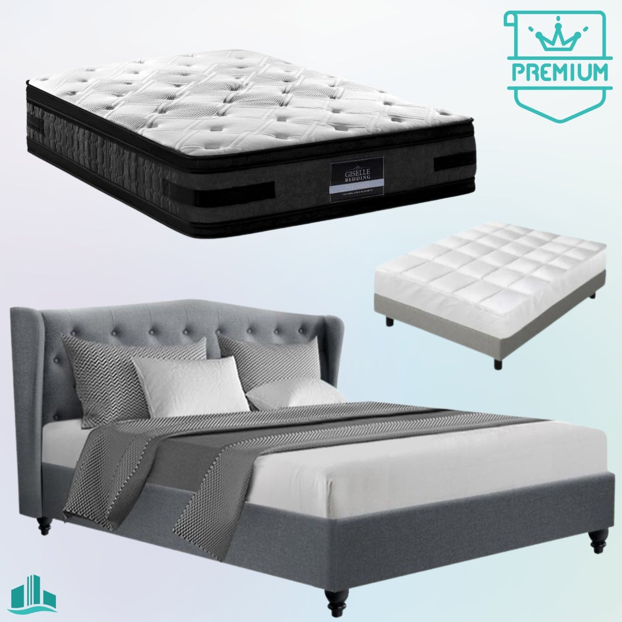 King Premium Package | Altona Bed Grey, Luna Series Euro Top Mattress (Medium Firm) & Bonus Mattress Topper! - Furniture > Bedroom - Rivercity House & Home Co. (ABN 18 642 972 209) - Affordable Modern Furniture Australia