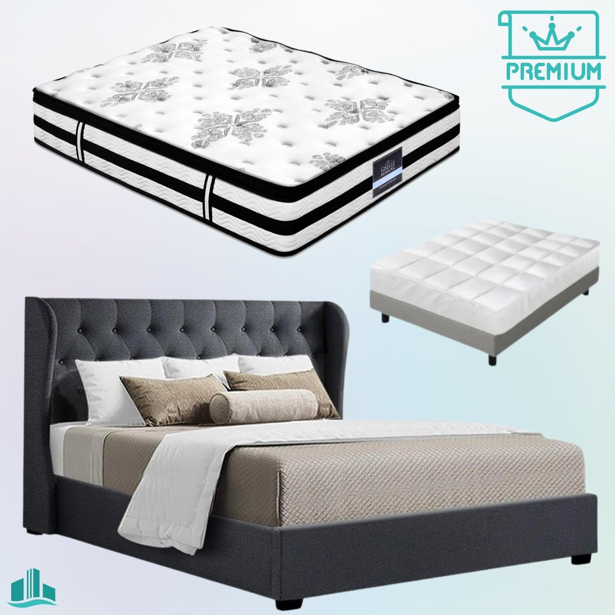 King Premium Package | Elouera Bed Charcoal, Algarve Euro Top Mattress (Medium Firm) & Bonus Mattress Topper! - Furniture > Bedroom - Rivercity House & Home Co. (ABN 18 642 972 209) - Affordable Modern Furniture Australia