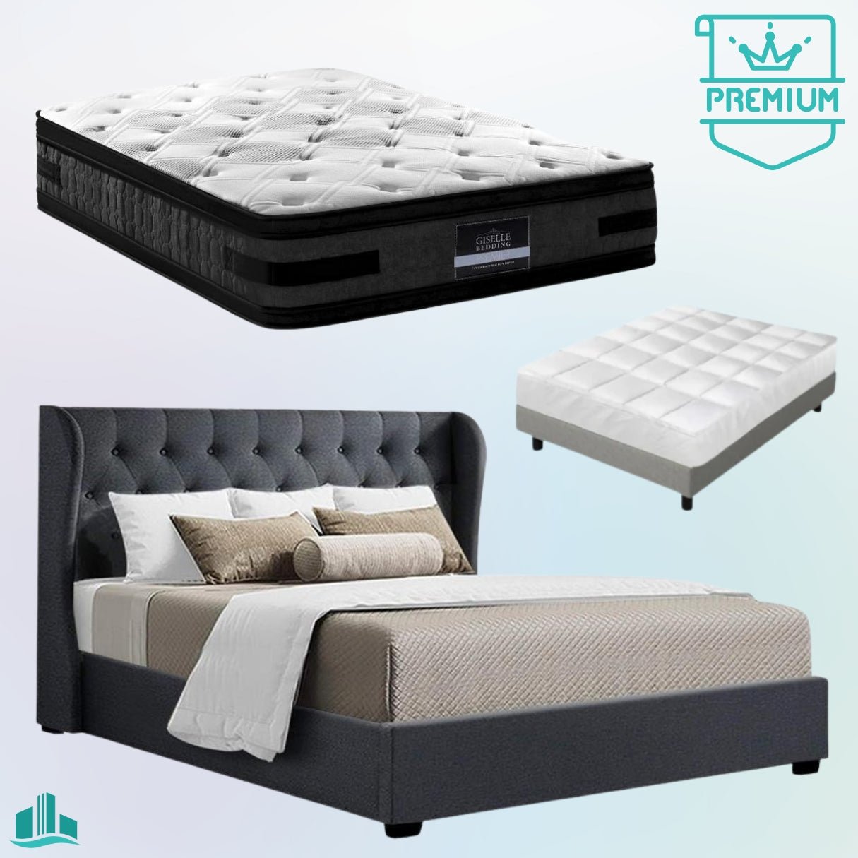 King Premium Package | Elouera Bed Charcoal, Luna Series Euro Top Mattress (Medium Firm) & Bonus Mattress Topper! - Furniture > Bedroom - Rivercity House & Home Co. (ABN 18 642 972 209) - Affordable Modern Furniture Australia