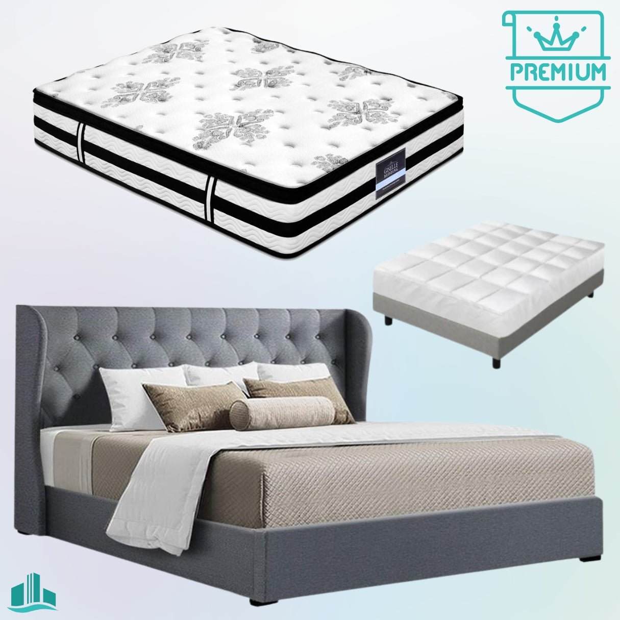 King Premium Package | Elouera Bed Grey, Algarve Euro Top Mattress (Medium Firm) & Bonus Mattress Topper! - Furniture > Bedroom - Rivercity House & Home Co. (ABN 18 642 972 209) - Affordable Modern Furniture Australia