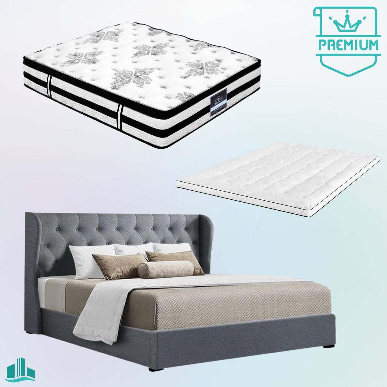 King Premium Package | Elouera Bed Grey, Algarve Euro Top Mattress (Medium Firm) & Deluxe Mattress Topper! - Rivercity House & Home Co. (ABN 18 642 972 209) - Affordable Modern Furniture Australia