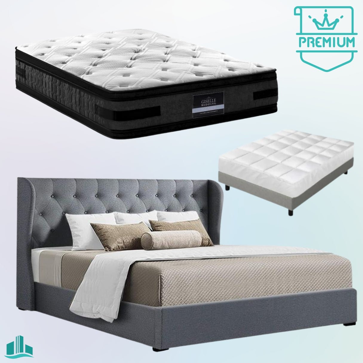 King Premium Package | Elouera Bed Grey, Luna Series Euro Top Mattress (Medium Firm) & Bonus Mattress Topper! - Furniture > Bedroom - Rivercity House & Home Co. (ABN 18 642 972 209) - Affordable Modern Furniture Australia