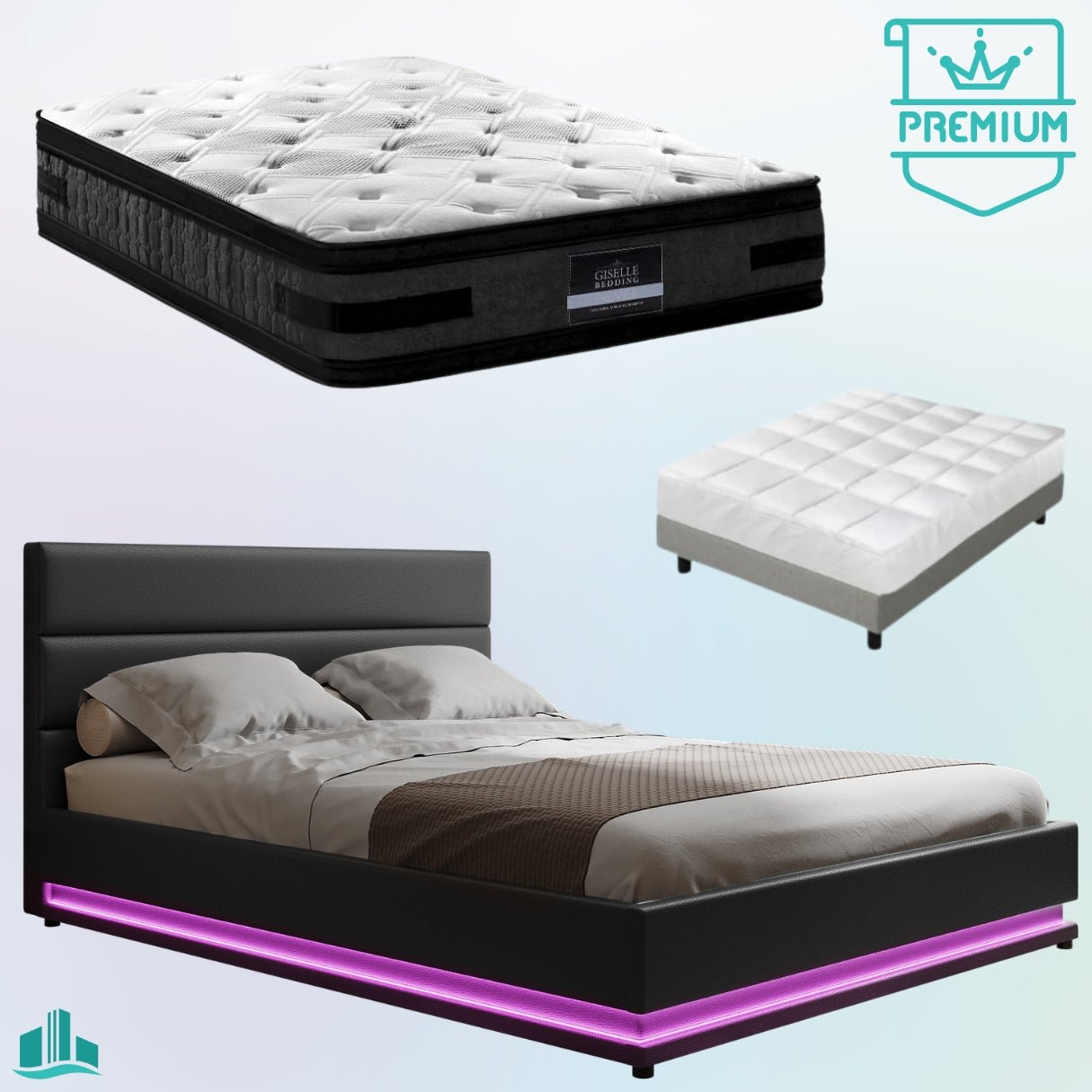King Premium Package | Henley LED Bed Black, Luna Series Euro Top Mattress (Medium Firm) & Bonus Mattress Topper! - Furniture > Bedroom - Rivercity House & Home Co. (ABN 18 642 972 209) - Affordable Modern Furniture Australia