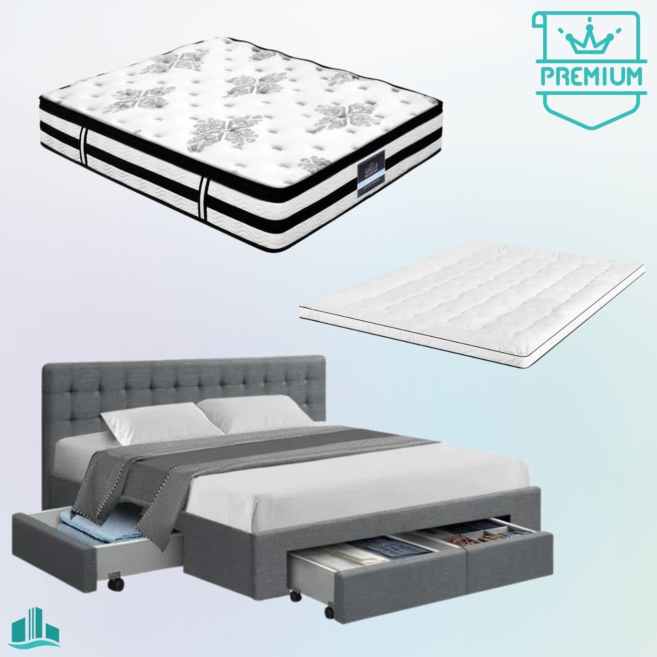 King Premium Package | Trinity Bed Grey, Algarve Euro Top Mattress (Medium Firm) & Deluxe Mattress Topper! - Rivercity House & Home Co. (ABN 18 642 972 209) - Affordable Modern Furniture Australia