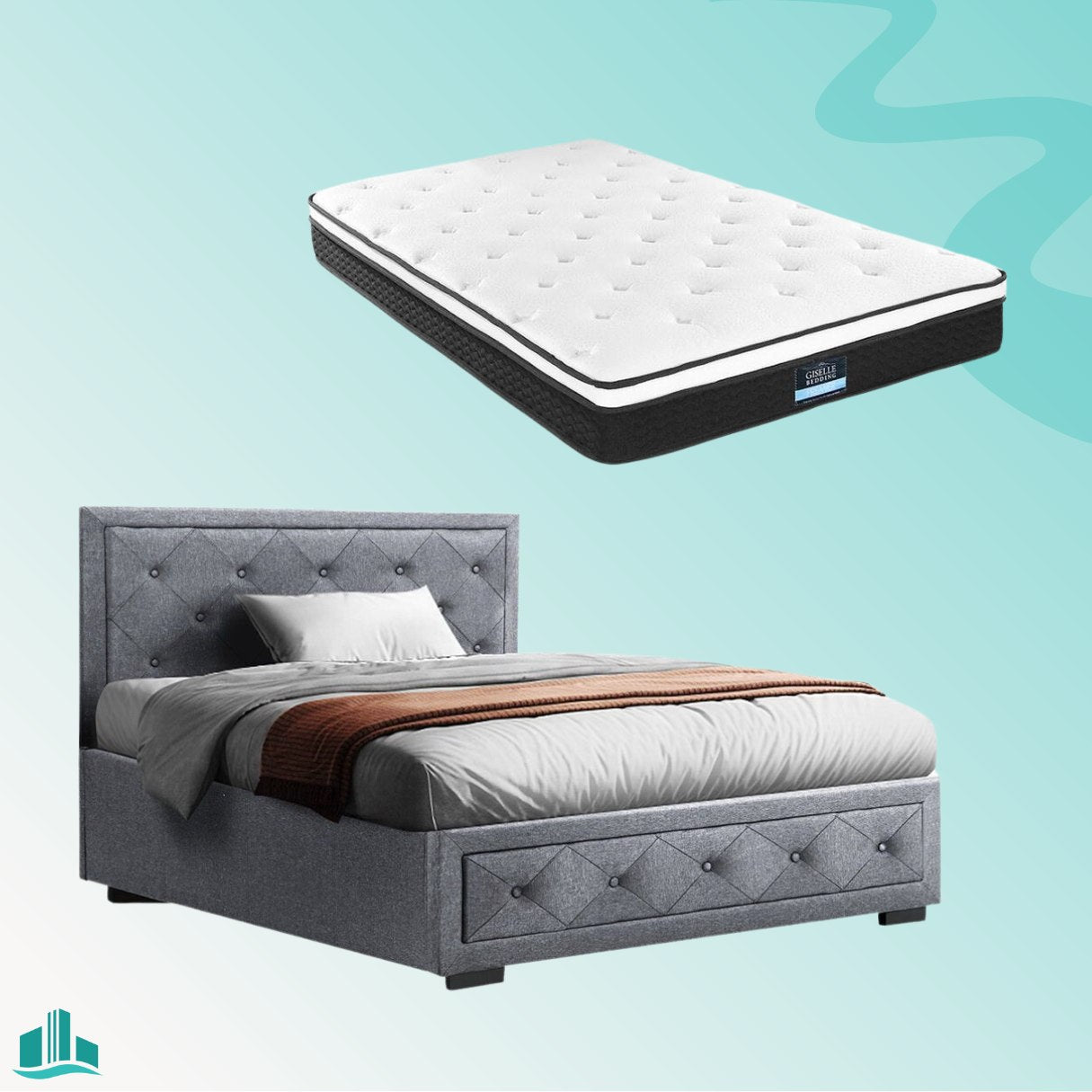 King Single Package | Bronte Storage Bed Frame Grey & Bonita Euro Top Mattress (Medium Firm) - Rivercity House & Home Co. (ABN 18 642 972 209) - Affordable Modern Furniture Australia