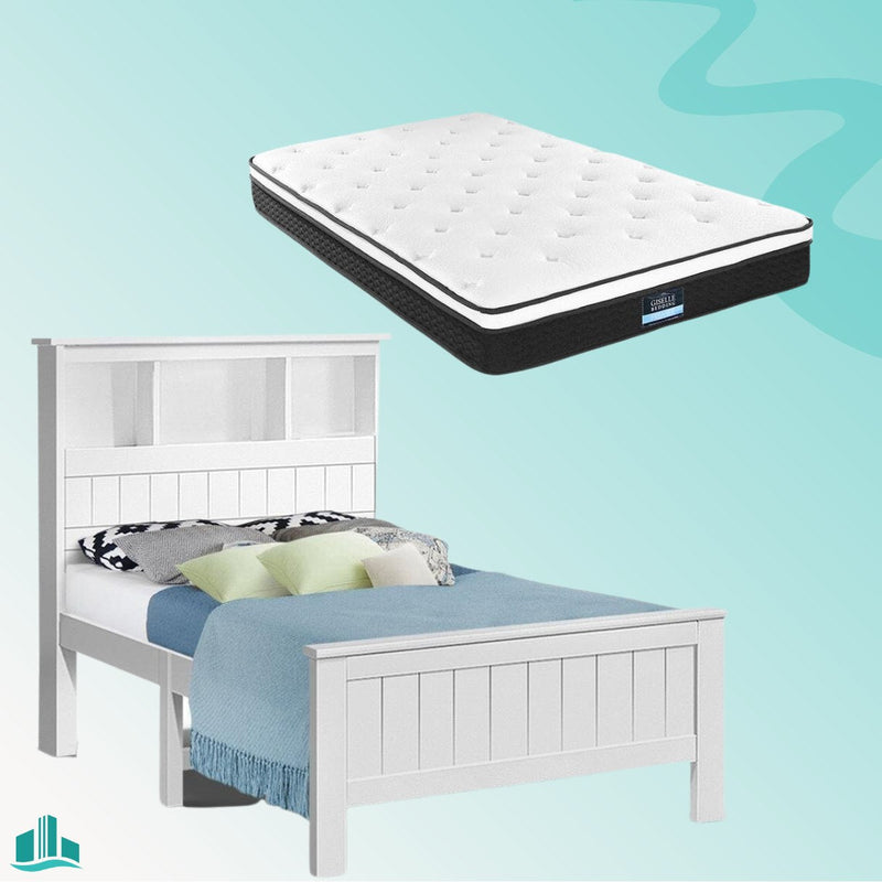 King Single Package | Kids Conqueror Wooden Bed Frame with Shelving White & Bonita Euro Top Mattress (Medium Firm) - Rivercity House & Home Co. (ABN 18 642 972 209) - Affordable Modern Furniture Australia