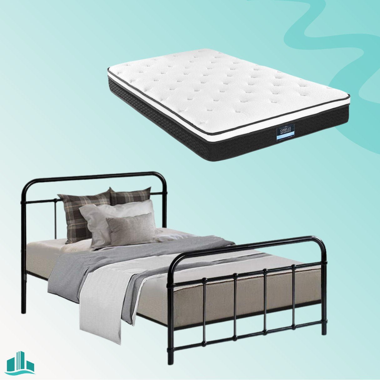 King Single Package | Leo Metal Bed Frame Black & Bonita Euro Top Mattress (Medium Firm) - Rivercity House & Home Co. (ABN 18 642 972 209) - Affordable Modern Furniture Australia