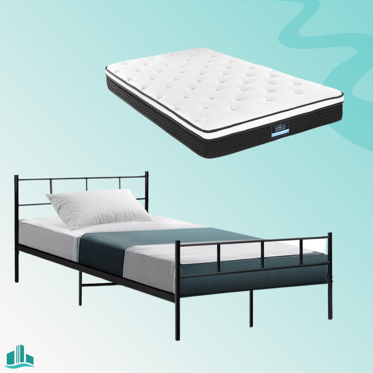 King Single Package | Wategos Metal Bed Frame Black & Bonita Euro Top Mattress (Medium Firm) - Rivercity House & Home Co. (ABN 18 642 972 209) - Affordable Modern Furniture Australia