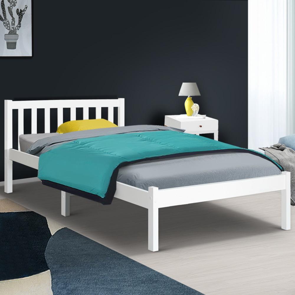 King Single Package | Whitehaven Bed White & Normay Bonnell Spring Pillow Top Mattress (Medium Firm) - Furniture > Bedroom - Rivercity House & Home Co. (ABN 18 642 972 209) - Affordable Modern Furniture Australia