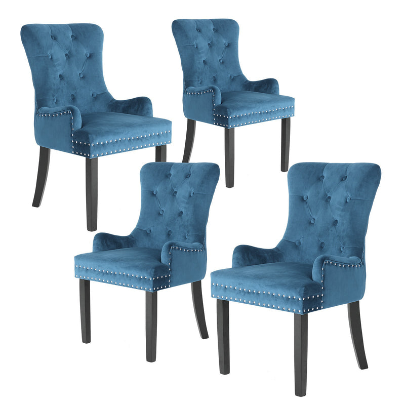 Set of 4 Lisse French Provincial Velvet Dining Chairs with Chrome Ring - Navy Blue - Furniture > Bar Stools & Chairs - Rivercity House & Home Co. (ABN 18 642 972 209) - Affordable Modern Furniture Australia