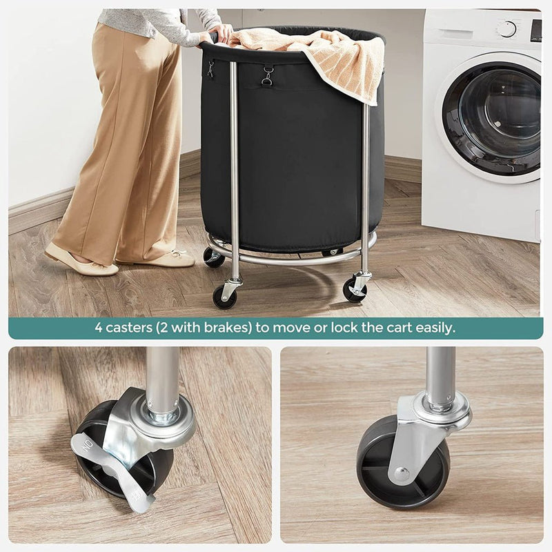 Laundry Basket with Wheels with Steel Frame and Removable Bag Black - Home & Garden > Laundry & Cleaning - Rivercity House & Home Co. (ABN 18 642 972 209) - Affordable Modern Furniture Australia