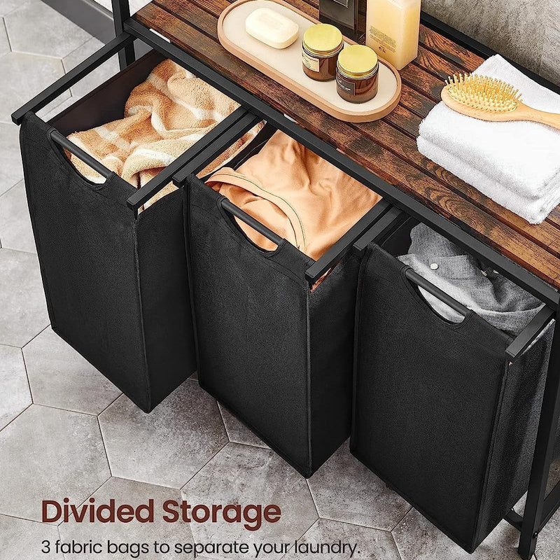 Laundry Hamper with 3 Bags Rustic Brown and Black - Home & Garden > Laundry & Cleaning - Rivercity House & Home Co. (ABN 18 642 972 209) - Affordable Modern Furniture Australia