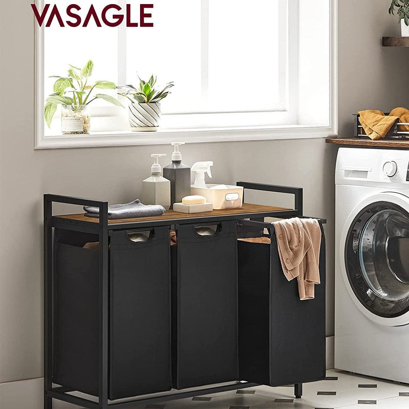 Laundry Hamper with 3 Bags Rustic Brown and Black - Home & Garden > Laundry & Cleaning - Rivercity House & Home Co. (ABN 18 642 972 209) - Affordable Modern Furniture Australia