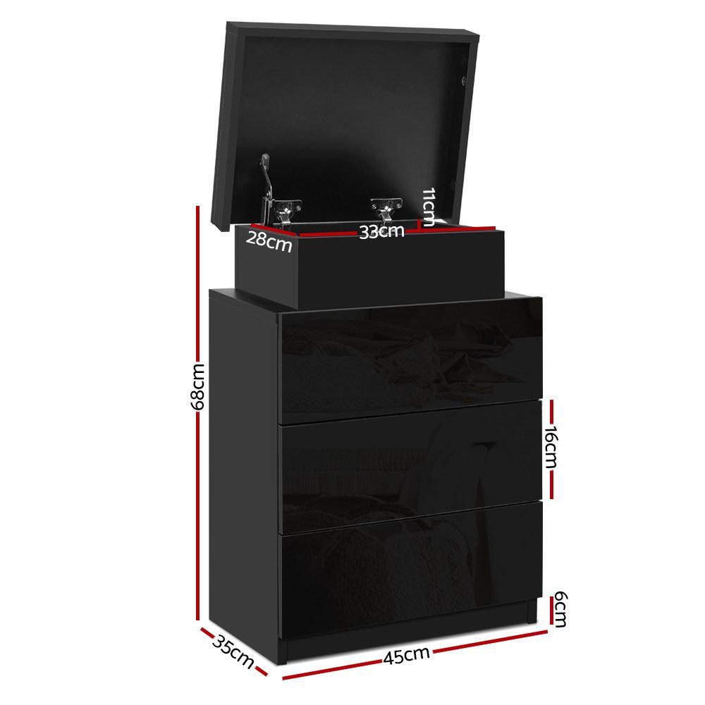 LED Bedside Table Side Table High Gloss Black - Rivercity House & Home Co. (ABN 18 642 972 209) - Affordable Modern Furniture Australia