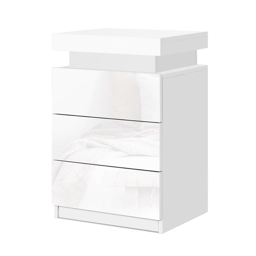 LED Bedside Table Side Table High Gloss White - Rivercity House & Home Co. (ABN 18 642 972 209) - Affordable Modern Furniture Australia