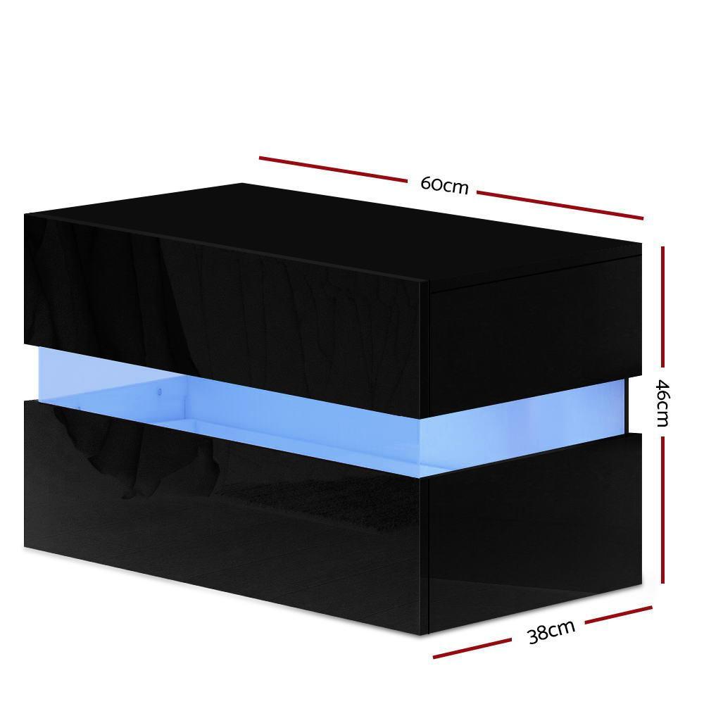 LED Light Bedside Table With 2 Drawers Black - Rivercity House & Home Co. (ABN 18 642 972 209) - Affordable Modern Furniture Australia
