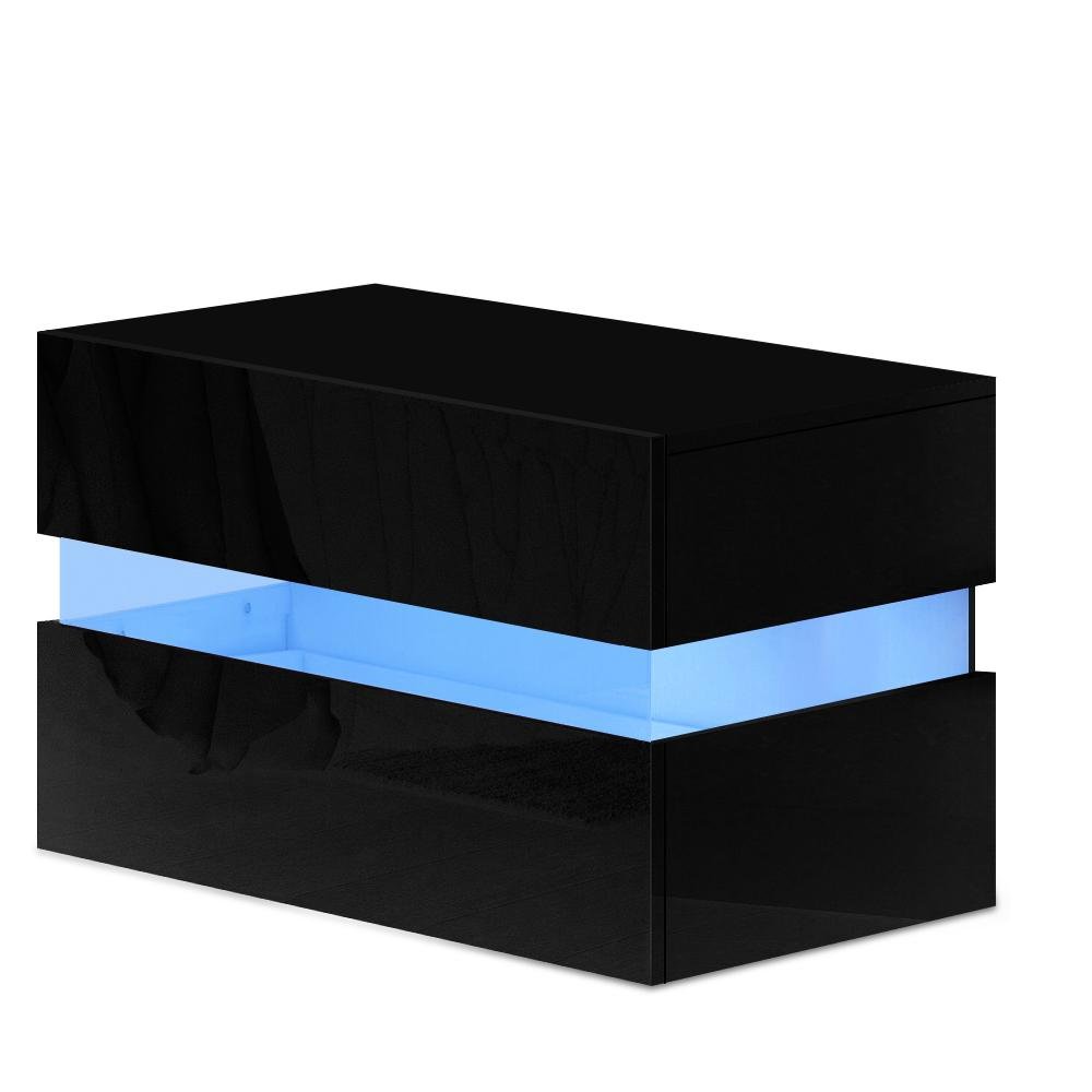 LED Light Bedside Table With 2 Drawers Black - Rivercity House & Home Co. (ABN 18 642 972 209) - Affordable Modern Furniture Australia
