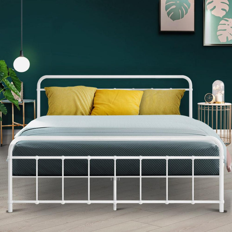 Leo Metal Queen Bed Frame White - Rivercity House & Home Co. (ABN 18 642 972 209) - Affordable Modern Furniture Australia