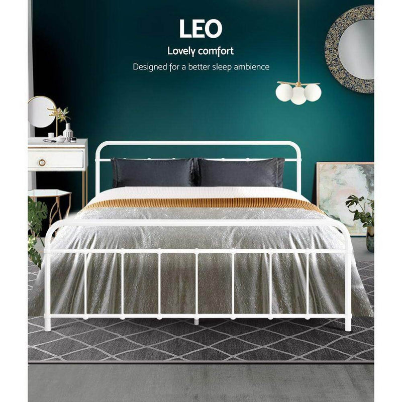 Leo Metal Queen Bed Frame White - Rivercity House & Home Co. (ABN 18 642 972 209) - Affordable Modern Furniture Australia