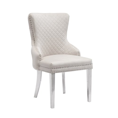 Lyon 2X Dining Chair Beige Velvet STAINLESS Legs - Furniture > Dining - Rivercity House & Home Co. (ABN 18 642 972 209) - Affordable Modern Furniture Australia