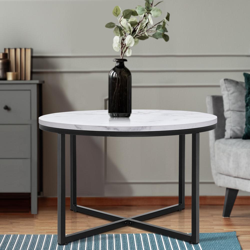 Marble Effect Coffee Table Black Frame 70X70 CM - Rivercity House & Home Co. (ABN 18 642 972 209) - Affordable Modern Furniture Australia
