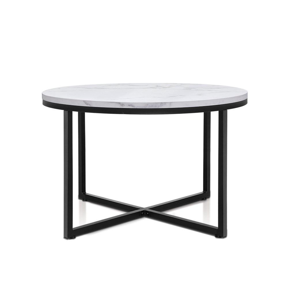 Marble Effect Coffee Table Black Frame 70X70 CM - Rivercity House & Home Co. (ABN 18 642 972 209) - Affordable Modern Furniture Australia