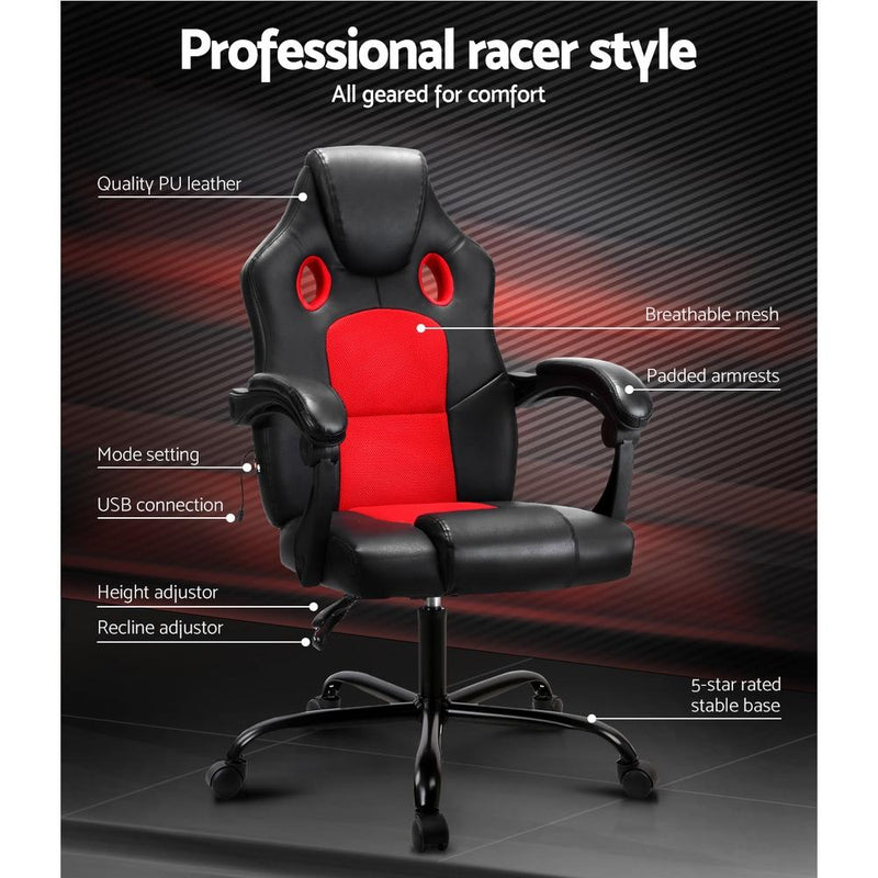 Massage Office Chair Gaming Computer Seat Recliner Racer Red - Rivercity House & Home Co. (ABN 18 642 972 209) - Affordable Modern Furniture Australia