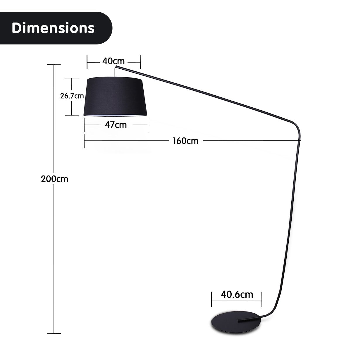 Metal Arc Floor Lamp in Black Finish with Linen Taper Shade - Home & Garden > Lighting - Rivercity House & Home Co. (ABN 18 642 972 209) - Affordable Modern Furniture Australia