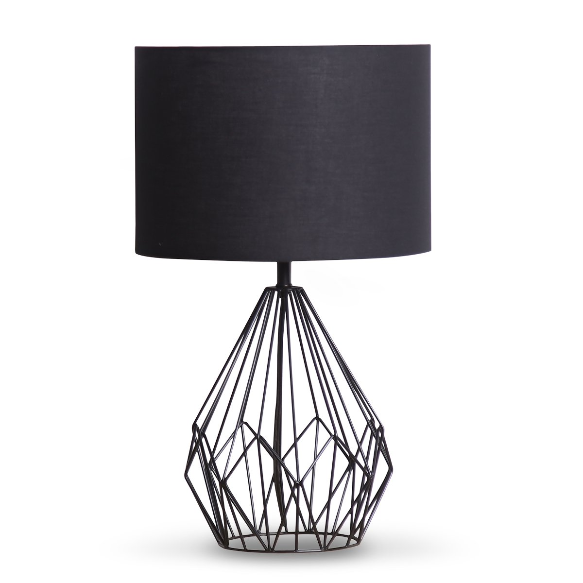Metal Wire Table Lamp in Black Finish With Black Drum Shade - Home & Garden > Lighting - Rivercity House & Home Co. (ABN 18 642 972 209) - Affordable Modern Furniture Australia