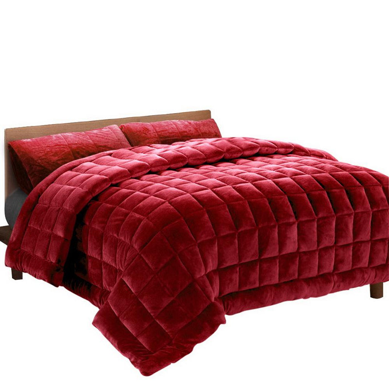 Mink Quilt Comforter Fleece Throw Blanket Doona Burgundy Super King - Rivercity House & Home Co. (ABN 18 642 972 209) - Affordable Modern Furniture Australia