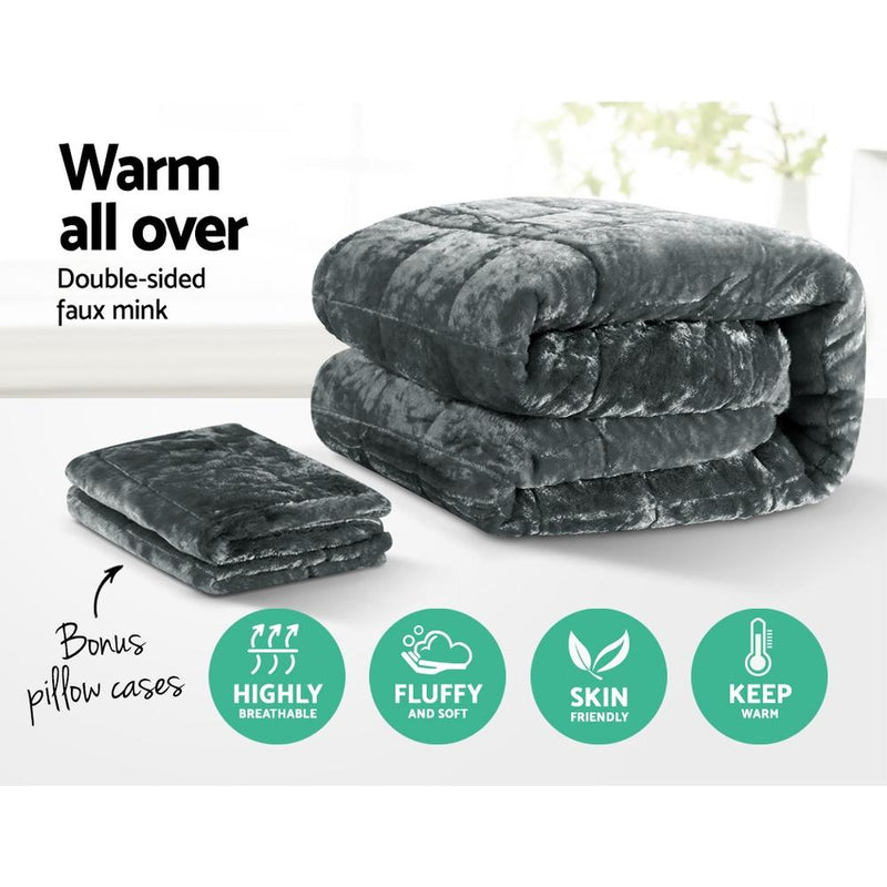 Mink Quilt Plush Throw Blanket Comforter Duvet Cover Charcoal Double - Rivercity House & Home Co. (ABN 18 642 972 209) - Affordable Modern Furniture Australia