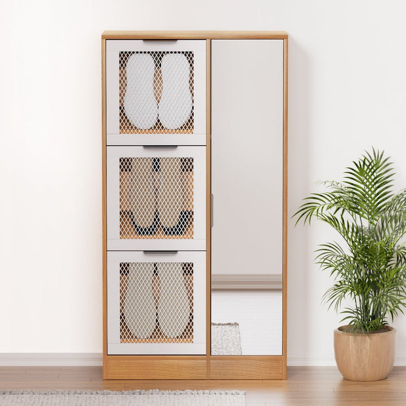 Mirror Shoe Cabinet White Mesh - Furniture > Bedroom - Rivercity House & Home Co. (ABN 18 642 972 209) - Affordable Modern Furniture Australia