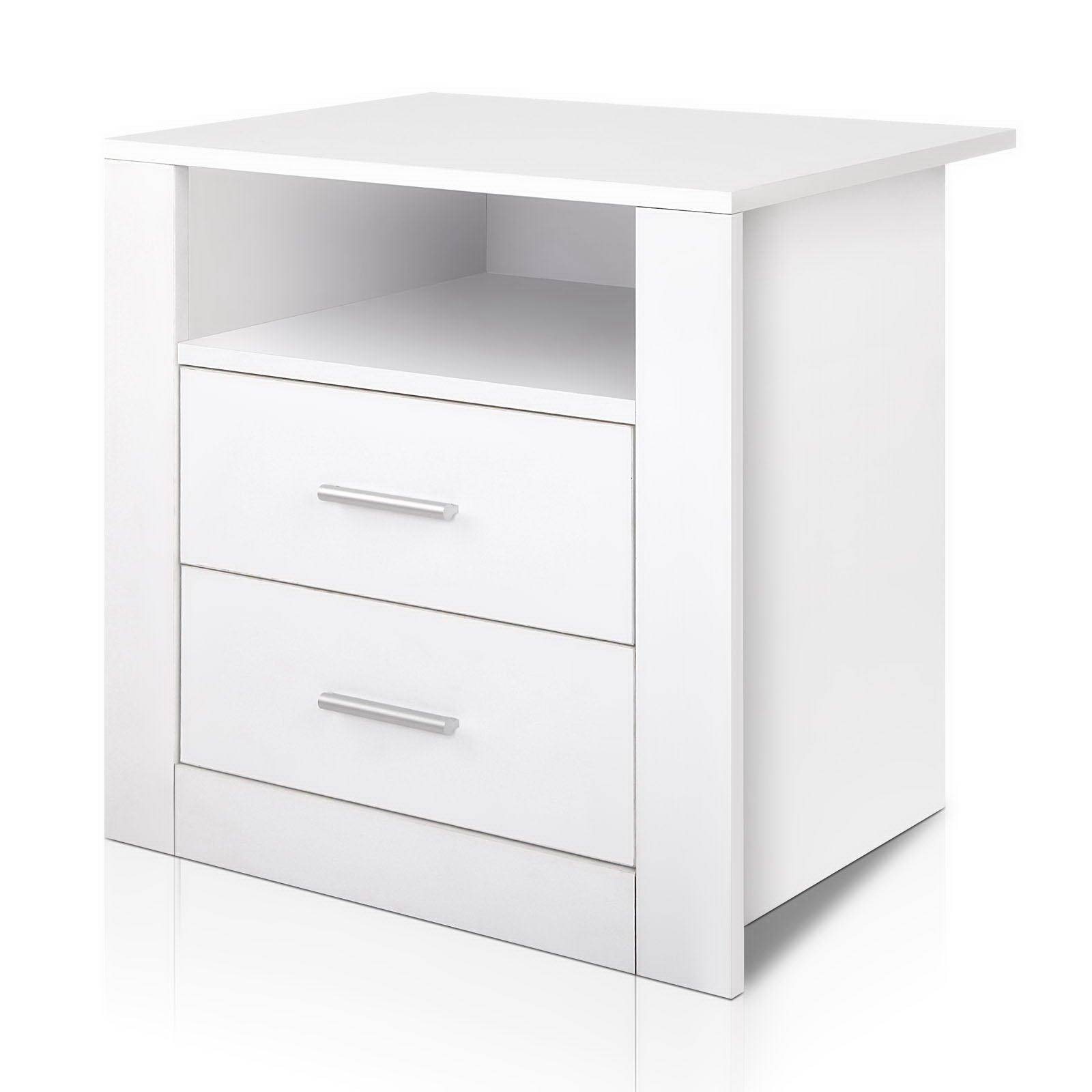 Modern Bedside Table With 2 Drawers White - Rivercity House & Home Co. (ABN 18 642 972 209) - Affordable Modern Furniture Australia