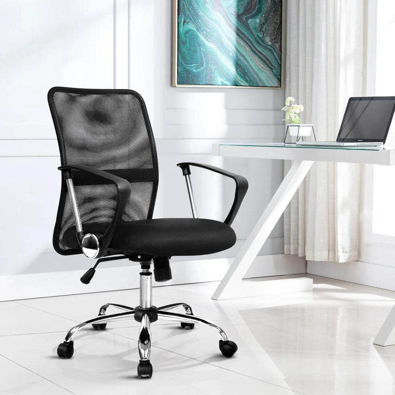 Office Chair Gaming Chair Computer Mesh Chairs Executive Mid Back Black - Rivercity House & Home Co. (ABN 18 642 972 209) - Affordable Modern Furniture Australia