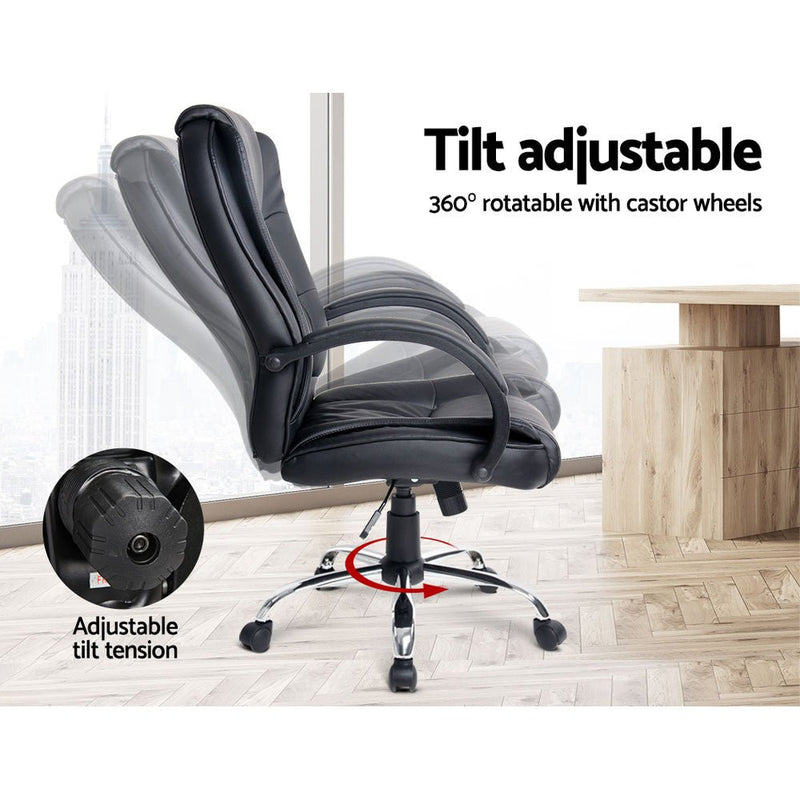 Office Chair Gaming Computer Chairs Executive PU Leather Seating Black - Rivercity House & Home Co. (ABN 18 642 972 209) - Affordable Modern Furniture Australia