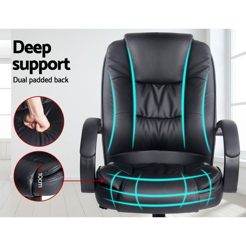 Office Chair Gaming Computer Chairs Executive PU Leather Seating Black - Rivercity House & Home Co. (ABN 18 642 972 209) - Affordable Modern Furniture Australia
