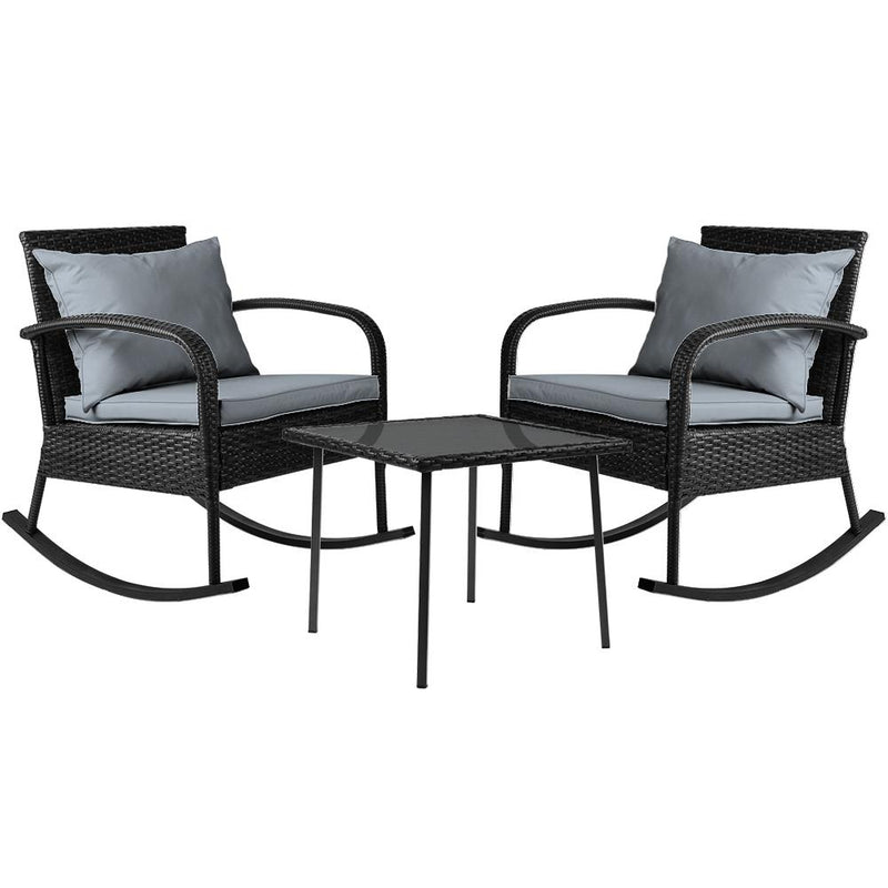 Outdoor 3 Piece Outdoor Chair Rocking Set - Black - Rivercity House & Home Co. (ABN 18 642 972 209) - Affordable Modern Furniture Australia