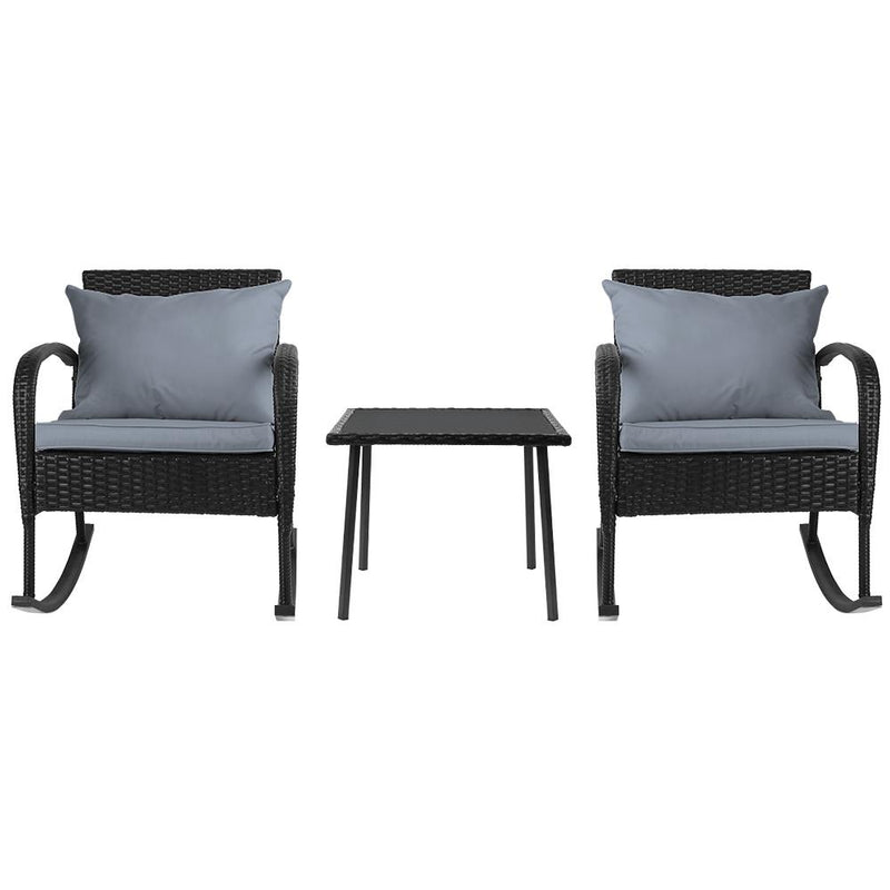Outdoor 3 Piece Outdoor Chair Rocking Set - Black - Rivercity House & Home Co. (ABN 18 642 972 209) - Affordable Modern Furniture Australia