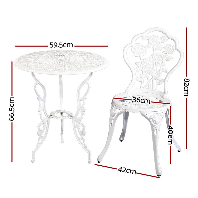 Outdoor Furniture Chairs Table 3pc Aluminium Bistro White - Rivercity House & Home Co. (ABN 18 642 972 209) - Affordable Modern Furniture Australia