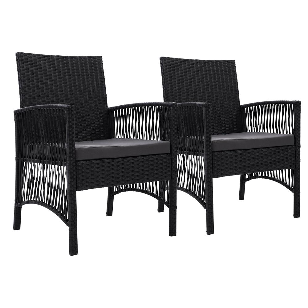 Outdoor Furniture Set of 2 Dining Chairs Wicker- Black - Rivercity House & Home Co. (ABN 18 642 972 209) - Affordable Modern Furniture Australia