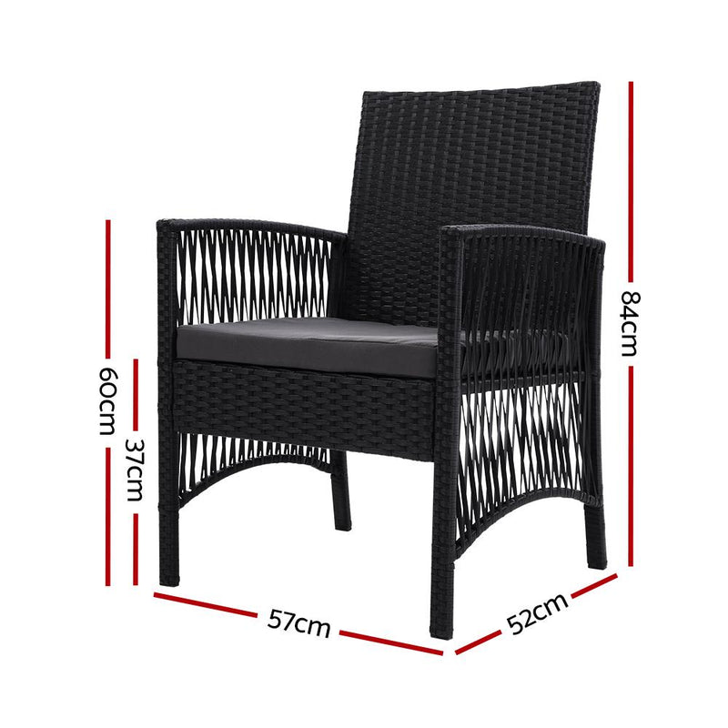 Outdoor Furniture Set of 2 Dining Chairs Wicker- Black - Rivercity House & Home Co. (ABN 18 642 972 209) - Affordable Modern Furniture Australia