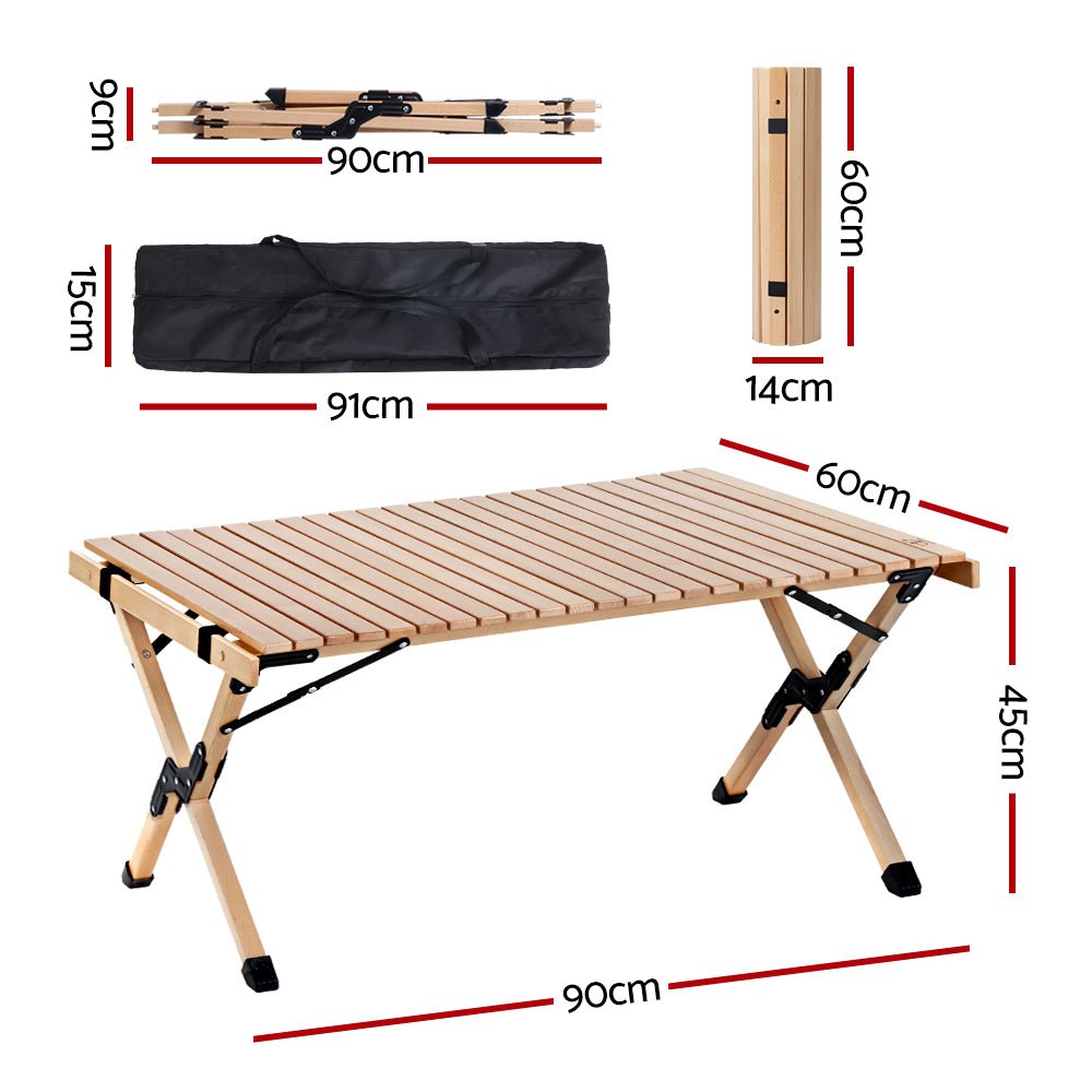 Outdoor Furniture Wooden Egg Roll Picnic Table Camping Desk 90CM - Furniture > Outdoor - Rivercity House & Home Co. (ABN 18 642 972 209) - Affordable Modern Furniture Australia